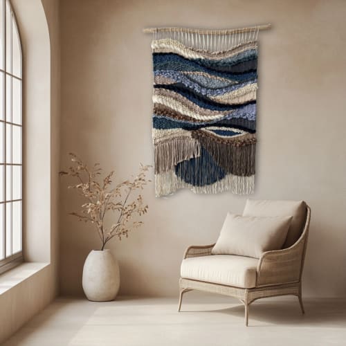 Modern Handwoven Wall Hanging for Boho Home "Earth & Sea" | Wall Hangings by KnitushkiStore