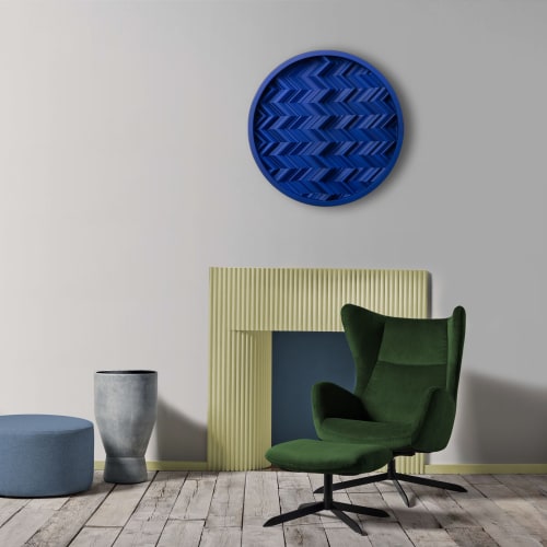 Brutalist Yves Klein Blue Wood Wall Art: Round YKB | Wall Hangings by Studio DeSimoneWayland