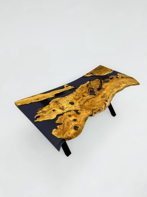 Live Edge Olive Epoxy Resin Dining Table - Custom Wood Table | Tables by Tinella Collection
