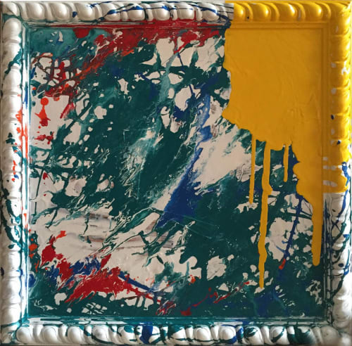 Yellow Splash on Green | Oil And Acrylic Painting in Paintings by Tina Psoinos art + photography