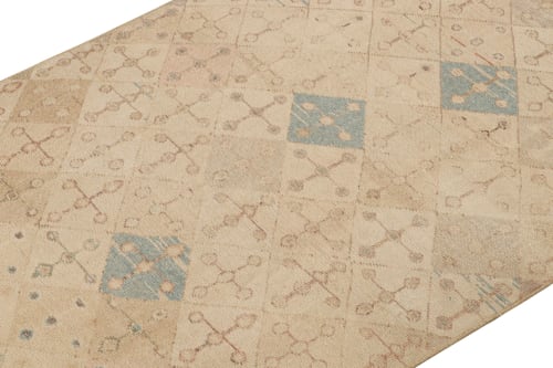 Vintage Zeki Müren Rug in Beige, Blue and Pink Geometric | Area Rug in Rugs by Rug and Kilim