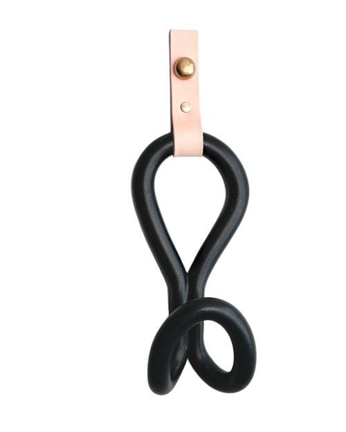 Ceramic, Leather & Brass Infinity Wall Hook - Black | Hardware by Alissa Goss Ceramics & Pottery