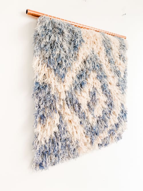 Cotton Rya Weave with hand-dyed blue cotton | Wall Hangings by Minttu Fibre Arts