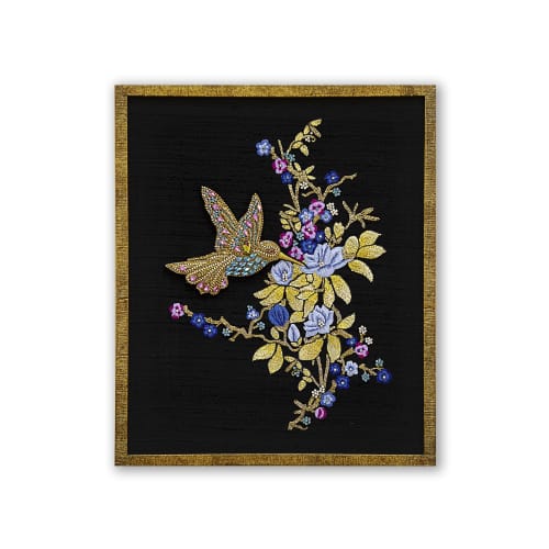Hummingbird & Flower Framed Wall Art | Embroidery in Wall Hangings by MagicSimSim