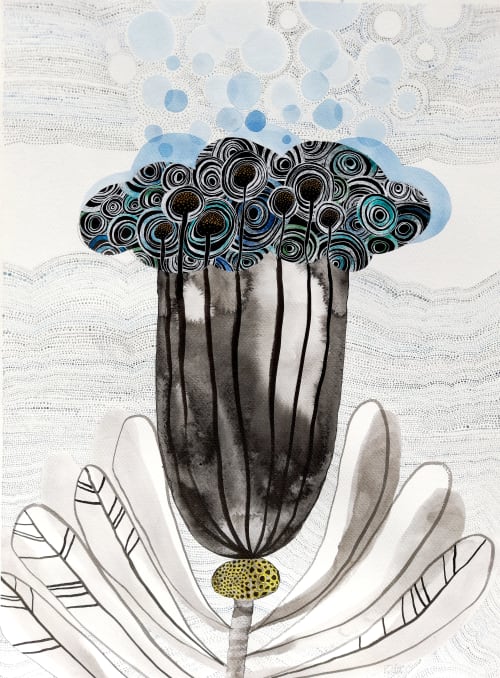 Pollinating flower, ink and watercolour original painting | Watercolor Painting in Paintings by Valeria Kondor