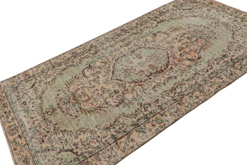 Vintage Zeki Müren Rug in Green and Salmon, with Floral | Rugs by Rug and Kilim