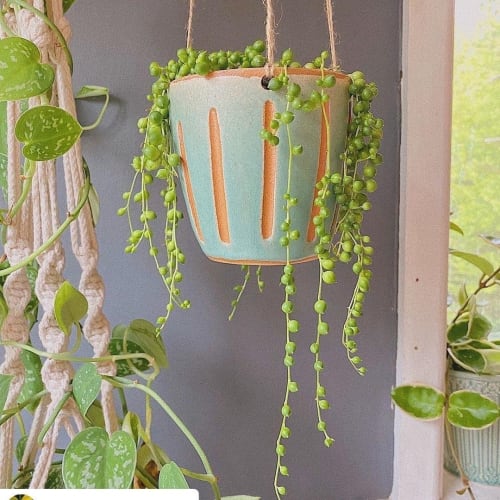 Ceramic Hanging Planter, Jade Green Glazed Pottery | Tableware by Rebecca J Woods Ceramics
