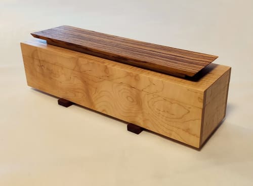 Figured Maple decorative box with floating Tiger wood handle | Decorative Objects by SjK Design Studios