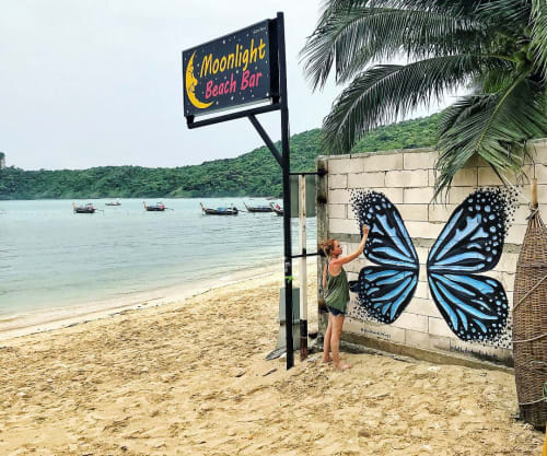 Butterfly Wings Mural | Street Murals by Art by Andrea Ehrhardt | Moonlight Beach Bar in Ao Nang