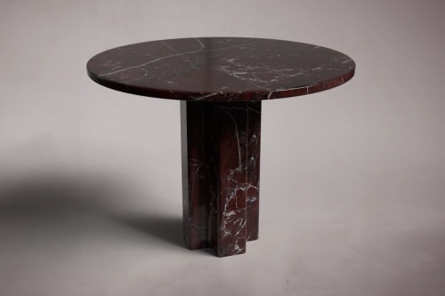 Arti Elazig Cherry Marble Round Dining Table | Tables by HamamDecor LLC