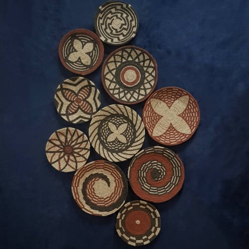 Set of 10 Brown and Brick African Wall Plate | Ornament in Decorative Objects by Sarmal Design