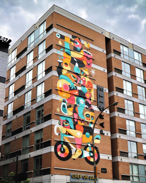 'Les Nomades' wall | Murals by RUBEN SANCHEZ | Parc Cité Student Housing in Montréal