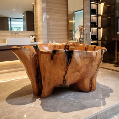 Live Edge Bathtub Carved from Single Piece of Wood, Logniture | Furniture by Logniture