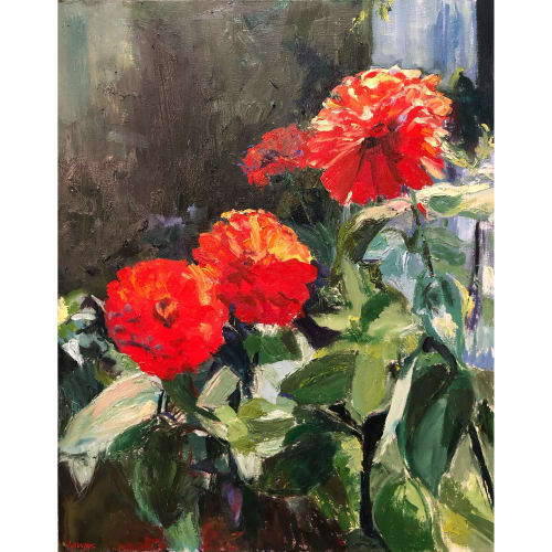 Zinnia Sonata | Oil And Acrylic Painting in Paintings by Julia Lawing Fine Art