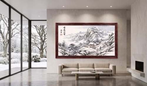 Hand-Painted Winter Landscape Traditional Chinese Silk Art I | Oil And Acrylic Painting in Paintings by Dynasty Artisan