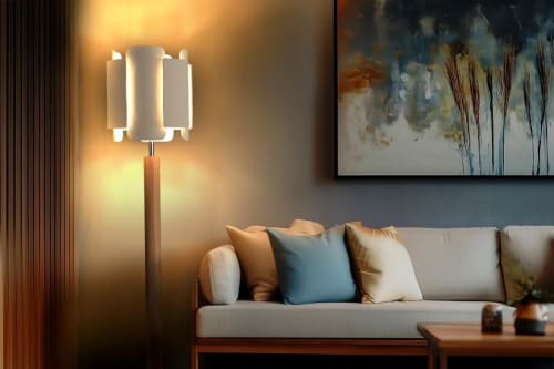 Laminar | Sculptural Ceramic & Wood Floor Lamp | Lamps by Naaya Studio