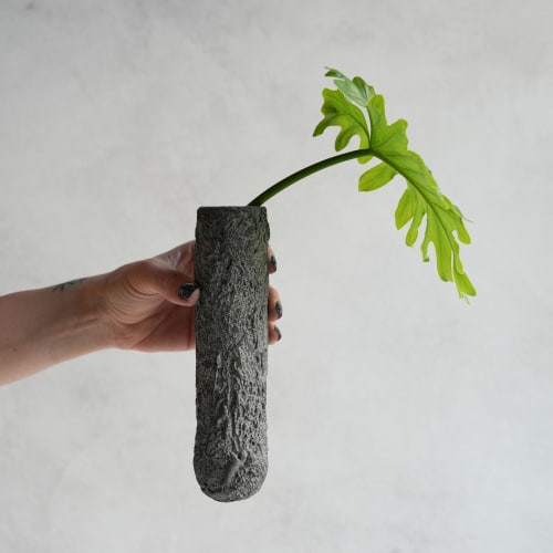 Wall Mounted Concrete and Glass Vase in Stone Grey Concrete | Vases & Vessels by Carolyn Powers Designs