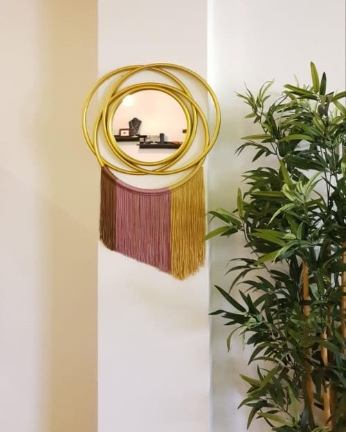 Round Mirror With Gold Edge and Fringe | Decorative Objects by Magdyss Boutique