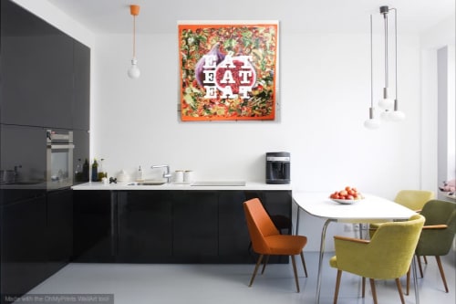 Eat, Eat, Eat Collage on canvas 91.4 x 91.4 cms. | Paintings by Anthony Adams Art
