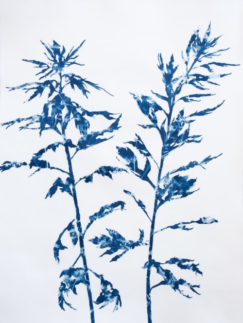 Woodland Path: 24 x 18" unframed cyanotype painting | Mixed Media in Paintings by Christine So | Thomas Deans Fine Art in Atlanta