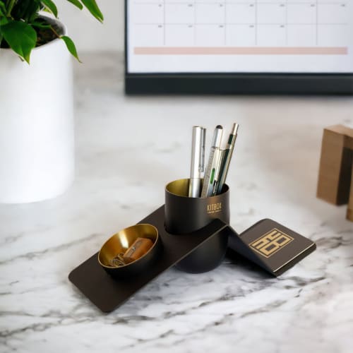 Blank Noir Brass Desk Organizer | Decorative Objects by Kitbox Design