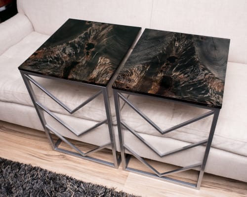 Ebonized Maple Chevron C-Tables | Tables by Lumberlust Designs | Private Residence in Scottsdale, AZ in Scottsdale