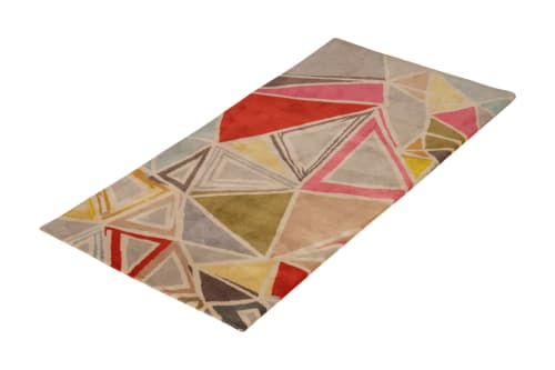 Rug & Kilim’s Mid-Century Modern Rug Geometric Gray Red Wool | Area Rug in Rugs by Rug and Kilim