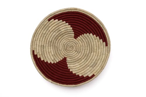 Amara Handmade Round Red Woven Basket, Natural Gras | Decorative Bowl in Decorative Objects by Amara