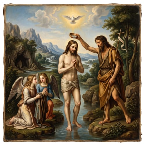 Divine Baptism: Classical  Impasto Oil Masterpiece | Oil And Acrylic Painting in Paintings by Dynasty Artisan