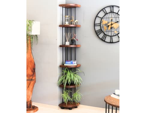 Solid Wood Corner Bookshelf , Minimalist Corner Bookcase | Storage by OzzWoodArt
