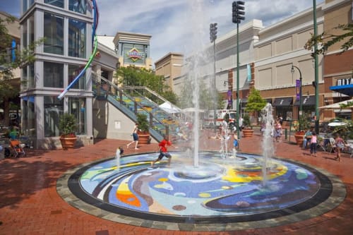 "Spring Creek" Interactive Fountain | Public Mosaics by Deirdre Saunder | Silver Spring Metro Plaza in Silver Spring