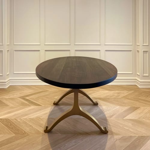 Oval Charcoal Walnut Brass Wishbone Table | Dining Table in Tables by YJ Interiors