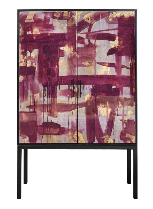 Pratt Armoire by Morgan Clayhall, mix media artwork on doors | Sideboard in Storage by Morgan Clayhall Inc