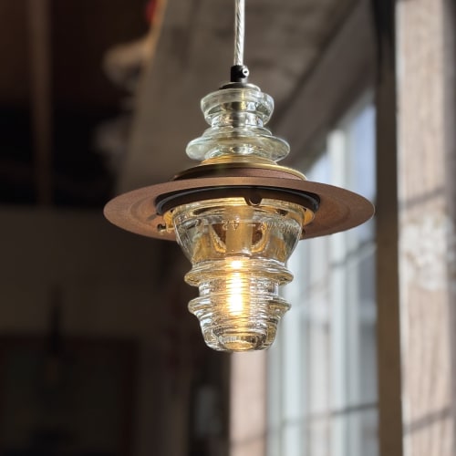 Insulator Light Pendant Lantern Metal Hood Brass & Glass Cap | Pendants by RailroadWare Lighting Hardware & Gifts