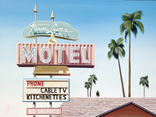 Original Painting - Travaleers motel | Oil And Acrylic Painting in Paintings by Chris Riley Art