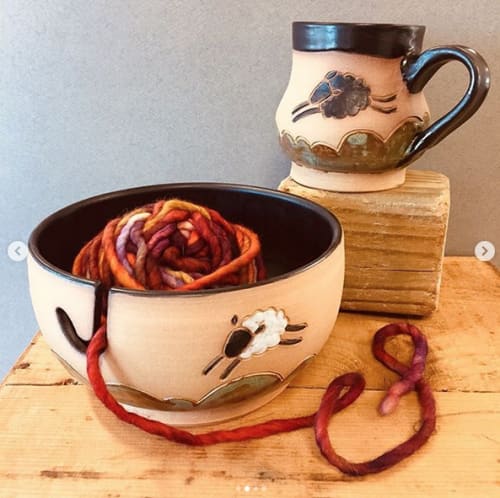 Happy Sheep Yarn Bowl & Mug Set | Tableware by DeerField Pottery & Art Studio