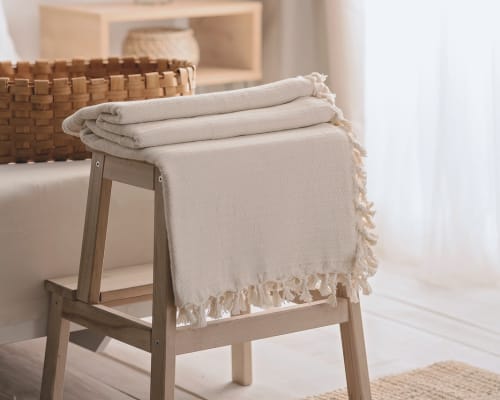 Cream Cotton Throw Blanket & Bed Spread | Linens & Bedding by Lumina Design