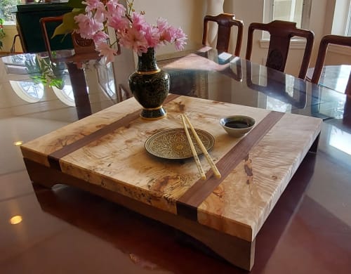 Spalted Maple and Walnut Serving Board, Japanese Tea Tray | Serveware by SjK Design Studios