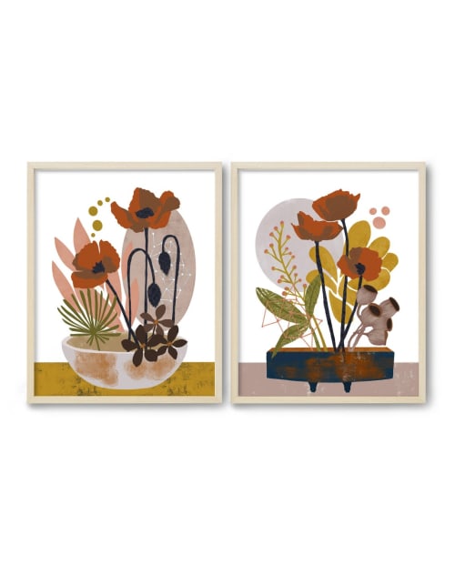Wabi Sabi Poppies 1 and 2 - Modern Botanical Print Set | Paintings by Birdsong Prints