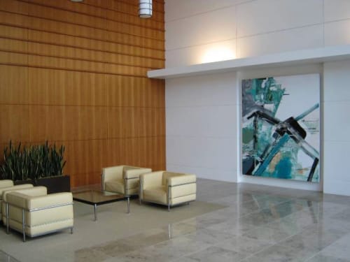 Large Green and White Abstract Painting | Paintings by Chris Trueman | Moffett Towers in Sunnyvale