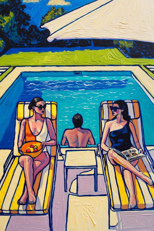 Poolside Glamour | Oil And Acrylic Painting in Paintings by Berezart