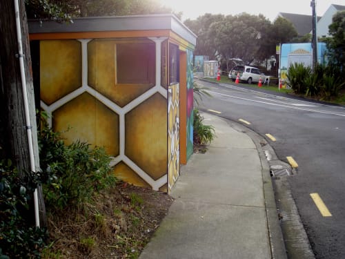 "Bee Bus Stop" Mural | Street Murals by Ellen Coup