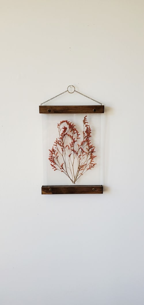 Orange pressed flower art frame wall art botanical set | Decorative Objects by Studio Wildflower