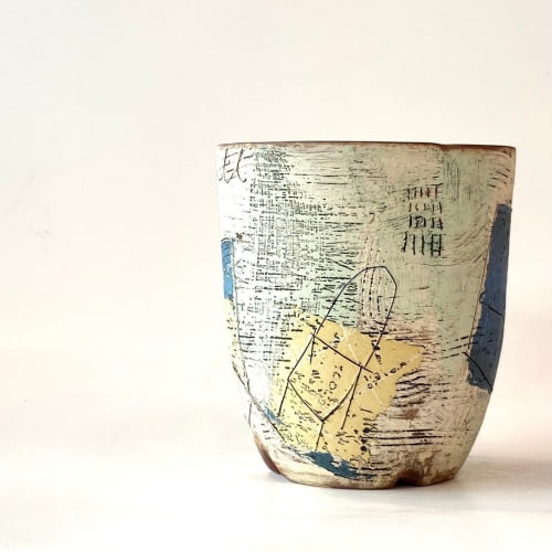 Handmade Illustrated Decorative Cup, Etched Drawing Cup | Drinkware by cursive m ceramics
