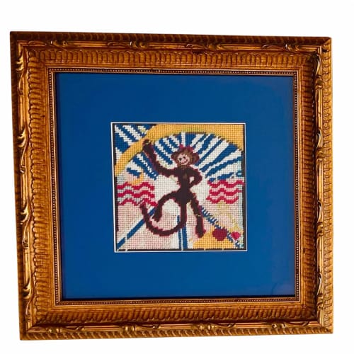 hand-embroidered needlepoint JUNGLE BOOGIE monkey art framed | Wall Hangings by Mommani Threads
