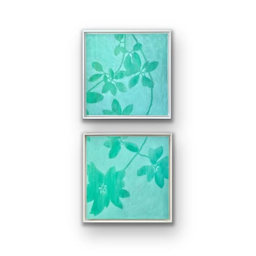 Sunrise Madrone Diptych: 2 acrylic paintings FRAMED 44 x 22" | Oil And Acrylic Painting in Paintings by Christine So