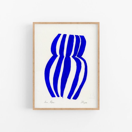 Blue Stripes. 02 - Gouache painting on paper | Watercolor Painting in Paintings by forn Studio by Anna Pepe