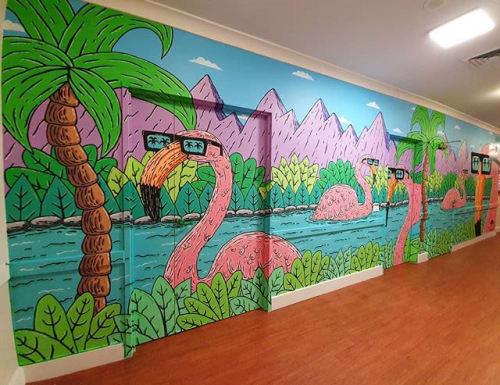 Camp Flamingo Mural | Murals by Mulga