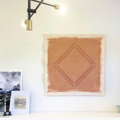 Neutral Minimalist Geometric Painting with Embroidery | Art & Wall Decor by Emily Keating Snyder