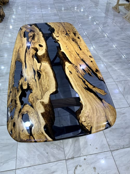 Oval Epoxy Dining Table - Live Edge Resin Table | Tables by Tinella Wood | Grand Hyatt Kuwait in Zahra